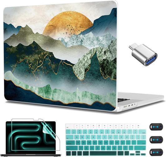 CISSOOK Mountain Case for MacBook Pro 14 inch 2024 2023-2021 Release Model M4 A3112 A3185 A3401/ M3 A2992 A2918/ M2 A2779 /A2442 M1 with Touch ID, Plastic Sunshine Mountain Cover for MacBook Pro 14