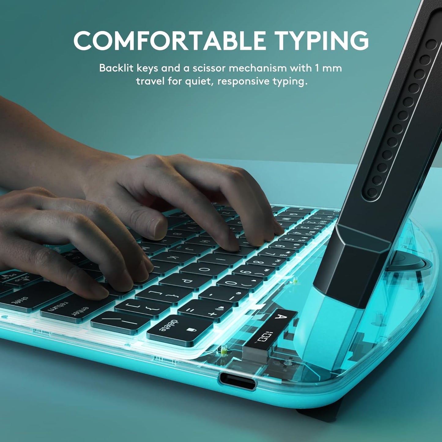 GUSGU Transparent Case with Wireless Keyboard only for 2024 iPad Pro 13-in.(M4), 7 Colors Backlight, Trackpad, 360°Rotating Stand for iPad Pro 13, Tech Style