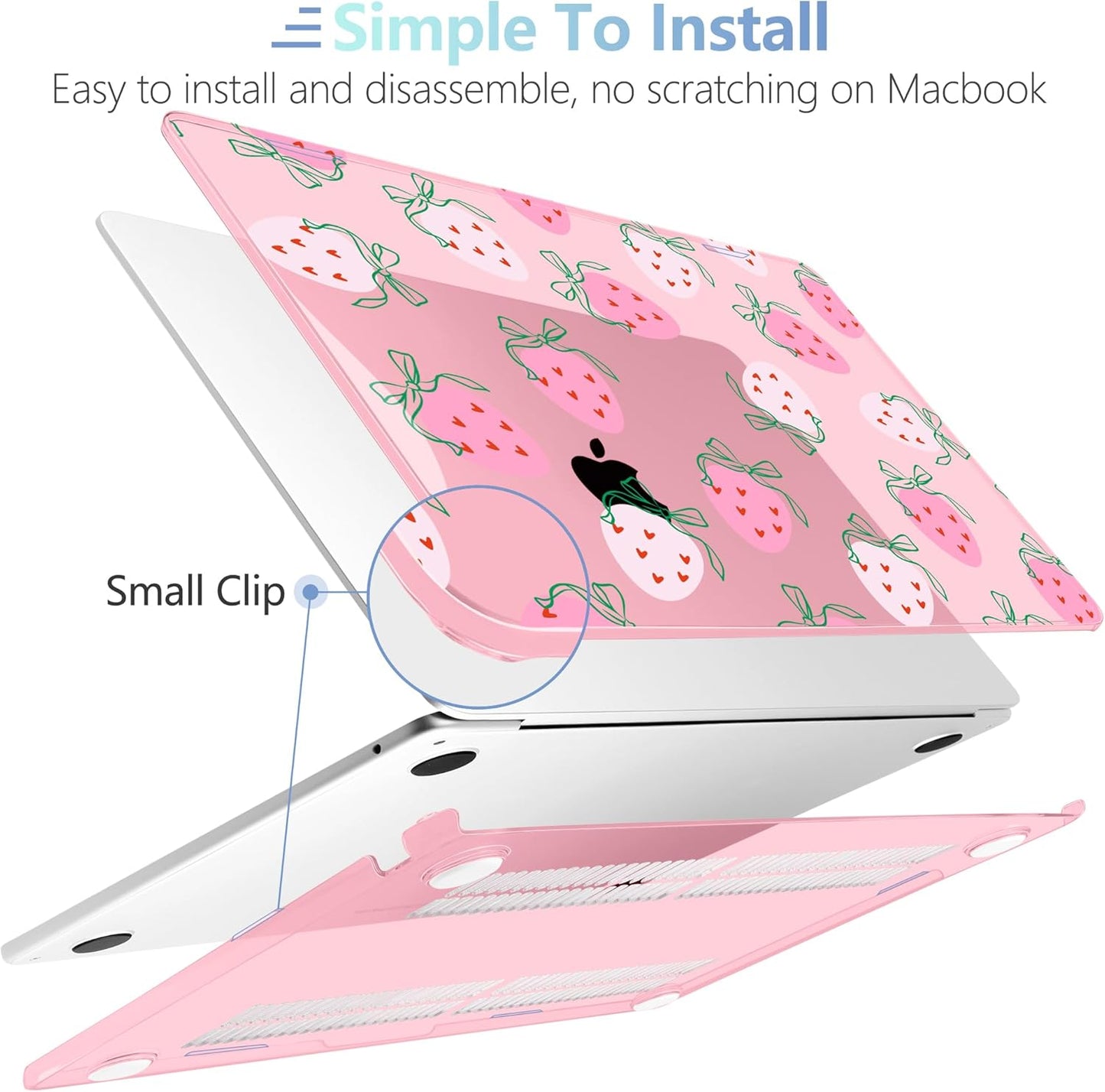 MEEgoodo Case for MacBook Air M4/M3/M2 13.6 inch 2025 2024 2022, Fit Model A3240 A3113 A2681, Compatible with MacBook Air 13 inch, Laptop Hard Shell Case with Keyboard Cover, Strawberry & Bow