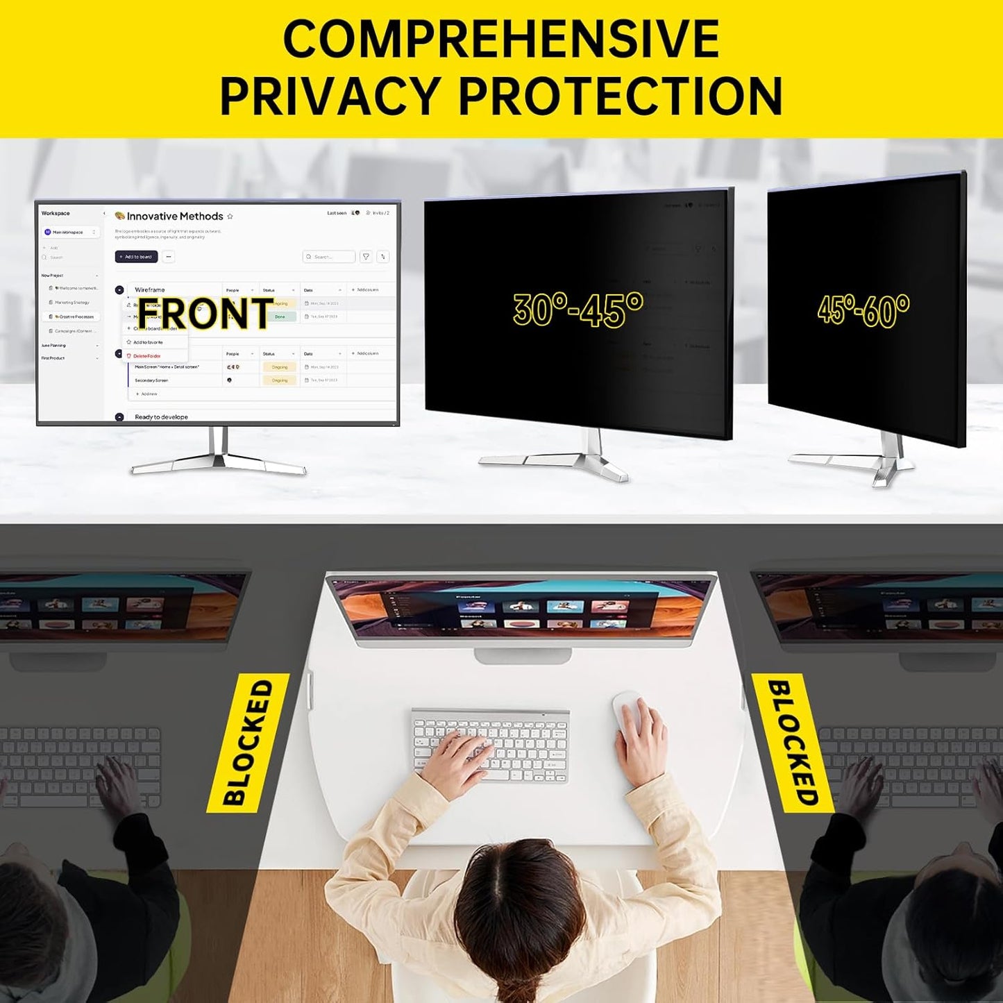 19.5 Inch Computer Privacy Screen for 16:9 Computer Monitor, Anti-Blue Light Monitor Privacy Screen Filter, Anti-UV Computer Screen Privacy Shield