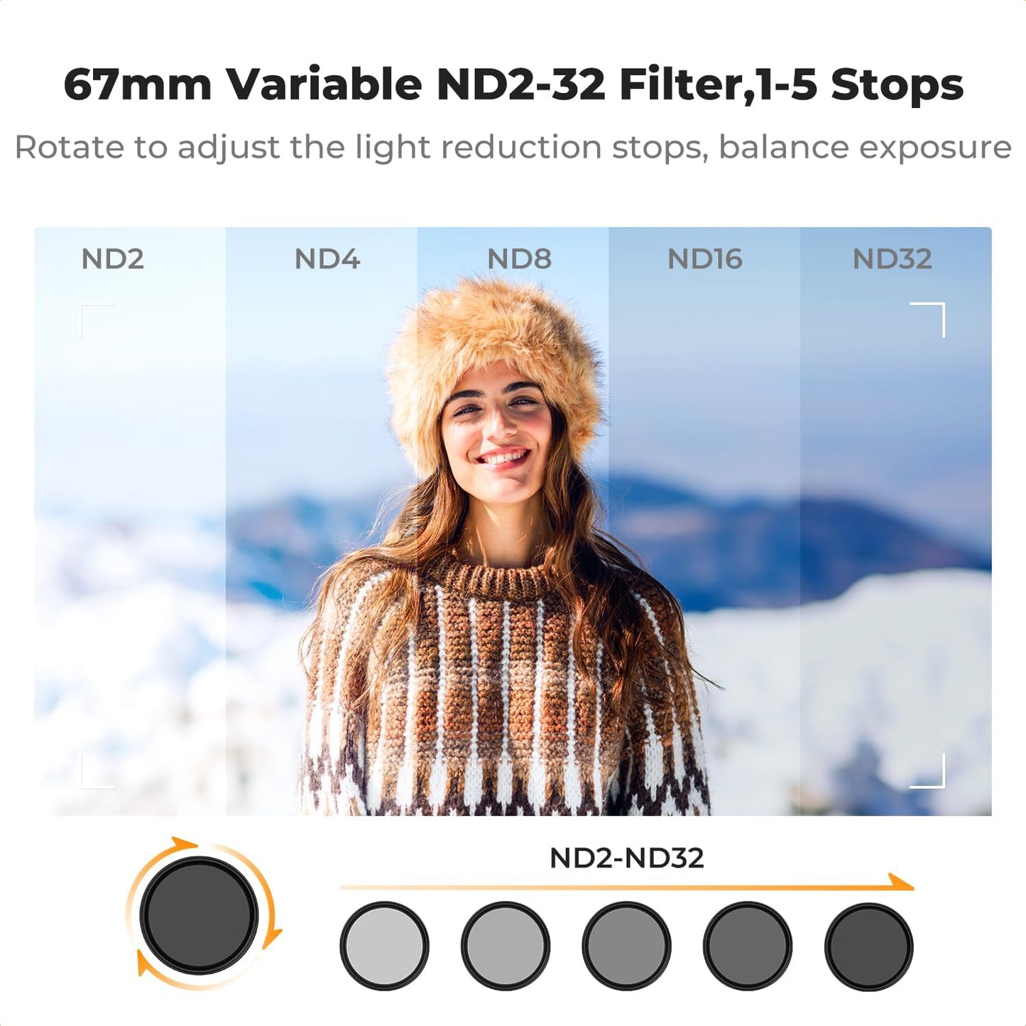 K&F Concept 67mm Clip-on ND2-32 Phone Camera Lens Filter Kit, Multi-Coated Variable Neutral Density Light Reduction Filter Compatible with iPhone 16 15 14 13 12 11 and Other Smart Phone
