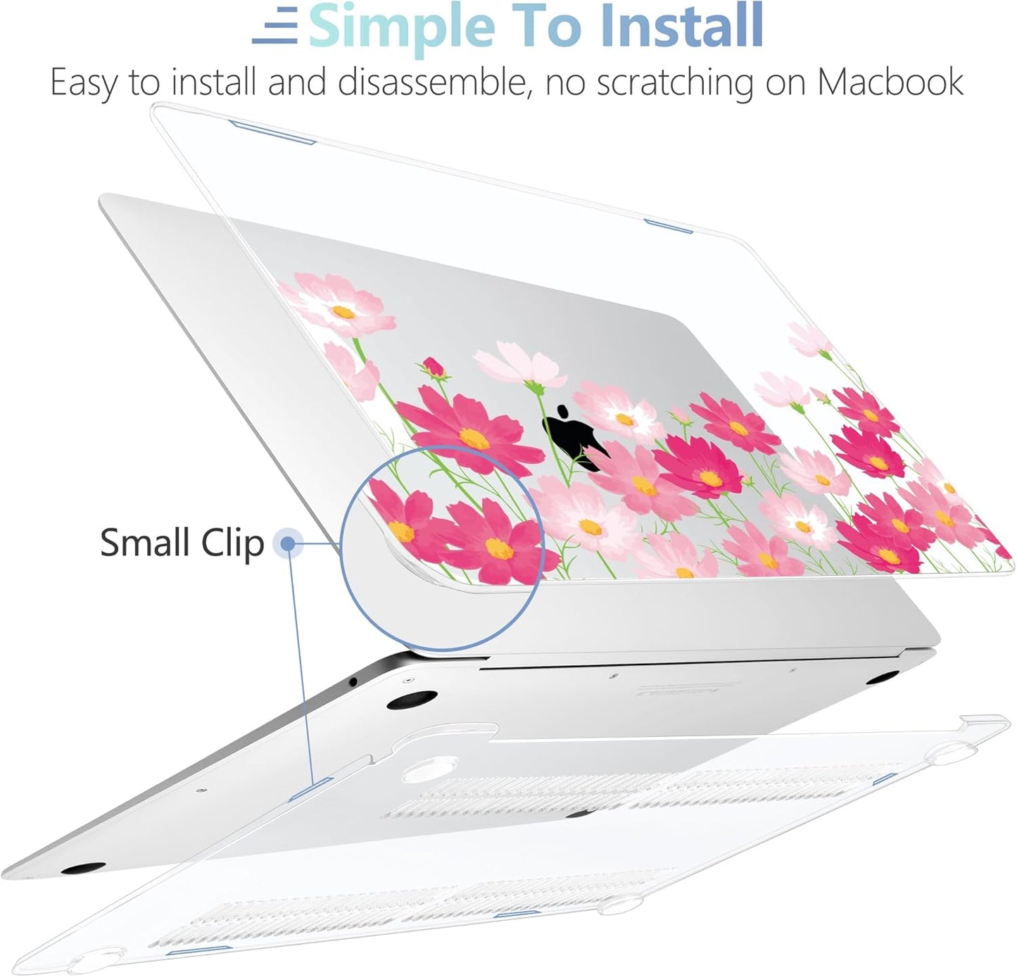 MEEgoodo for MacBook Air 13 inch Case 2021 2020 2019 2018 Released A2337 M1 A2179 A1932 with Touch ID, Plastic Hard Shell & Keyboard Cover Compatible with MacBook Air Case 13.3,Bright Pink Flowers