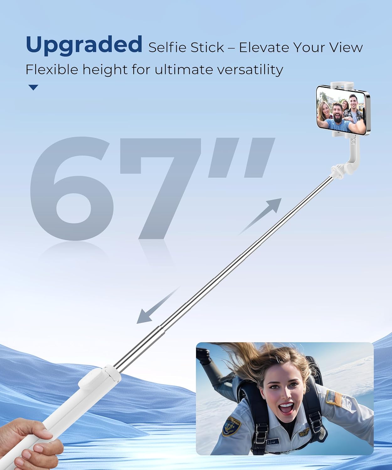 67‘’ Selfie Stick, Phone Tripod with Wireless Remote Control, Portable Selfie Stick Tripod for Photograph, Live Streaming, Video Recording, Compatible with All Cell Phones, White