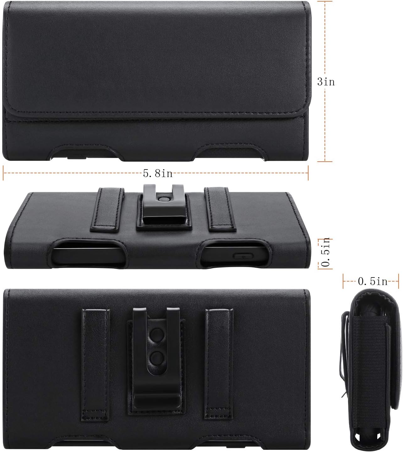 BECPLT Leather Holster Pouch with ID Card Holder, Belt Clip Case for iPhone 13 Mini, 12 Mini, 8, 7, 6s, 6, Galaxy S10e (Fit with Thin Case on)