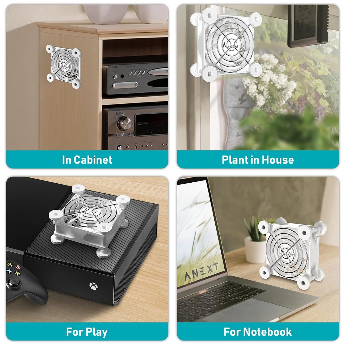 ANEXT, USB Fan, USB Computer Fan, Silent Fans for Receiver DVR PlayStation Xbox Computer, (80mm,White Dual Packs)