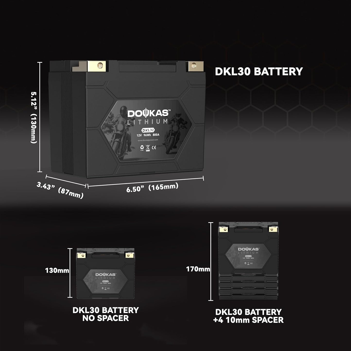 DKL30 800A LiFePO4 Motorcycle Lithium Battery, 12V 8Ah Powersports Battery, Compatible Jet Ski, Quad, Lawn Mower, Scooter, Generator Battery, Snowmobile
