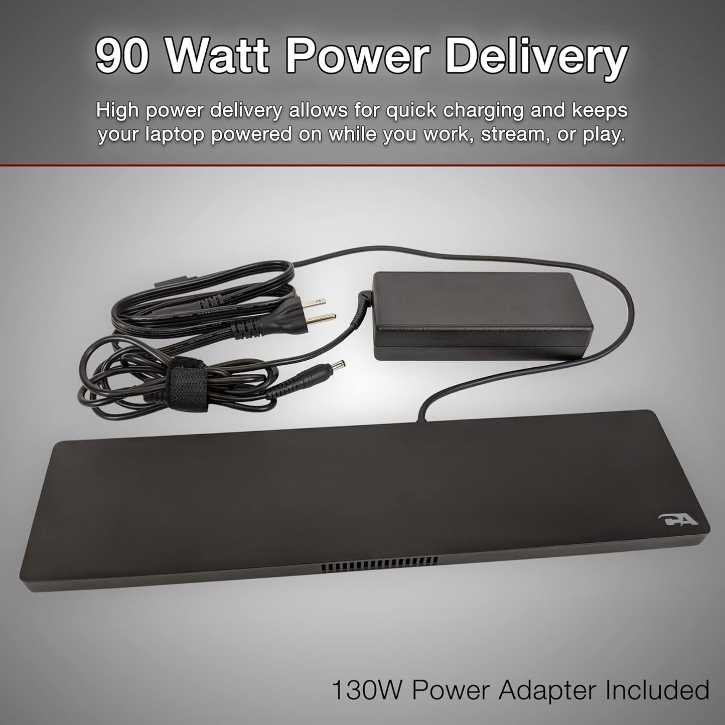 CA Essential Docking Station (DS-2000) – USB C Docking Station with 135W AC Power Adapter (90W Power Delivery), Active Laptop Cooling, Dual Monitor Displays in 4k, 4 USB Type A Ports, Ethernet Port