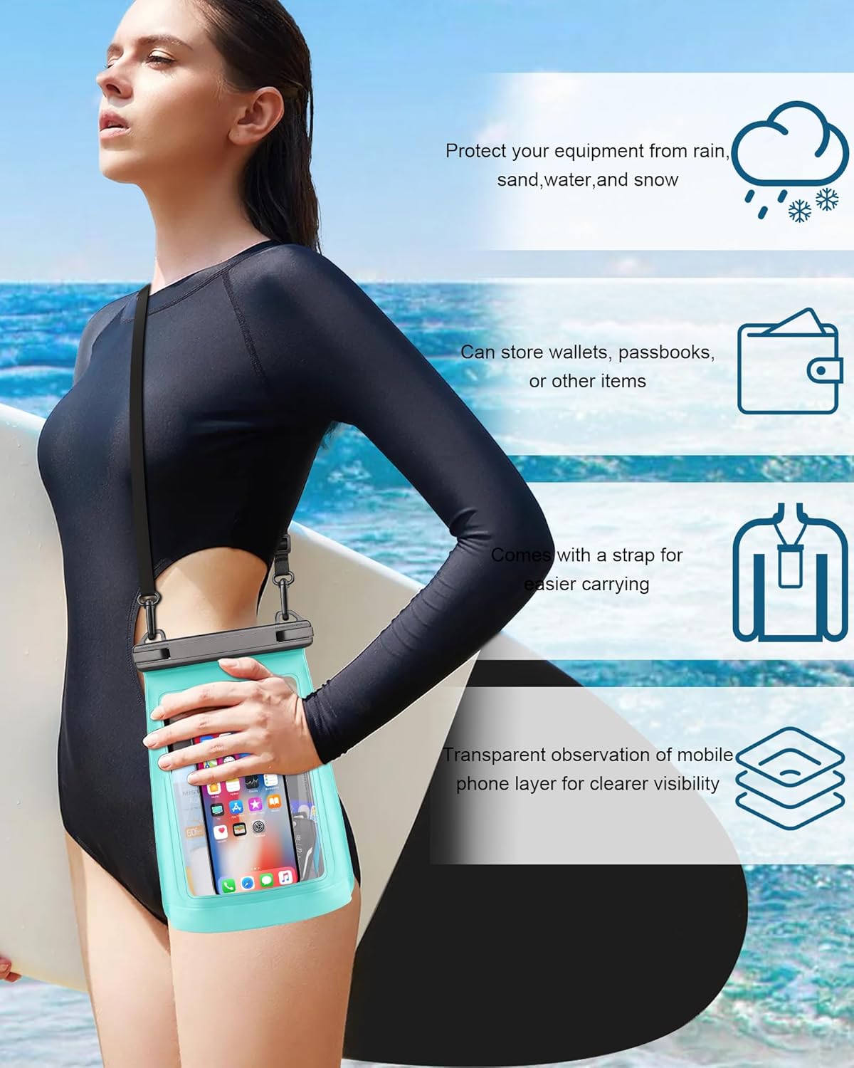 2L Waterproof Phone Pouch for iPhone 16 15 14 11 Pro Max & Galaxy S24 S21 - Floating Large Capacity Dry Bag Stores Sunscreen, Sunglasses - Oversized Waterproof Bag for Beach, Swimming, Kayaking