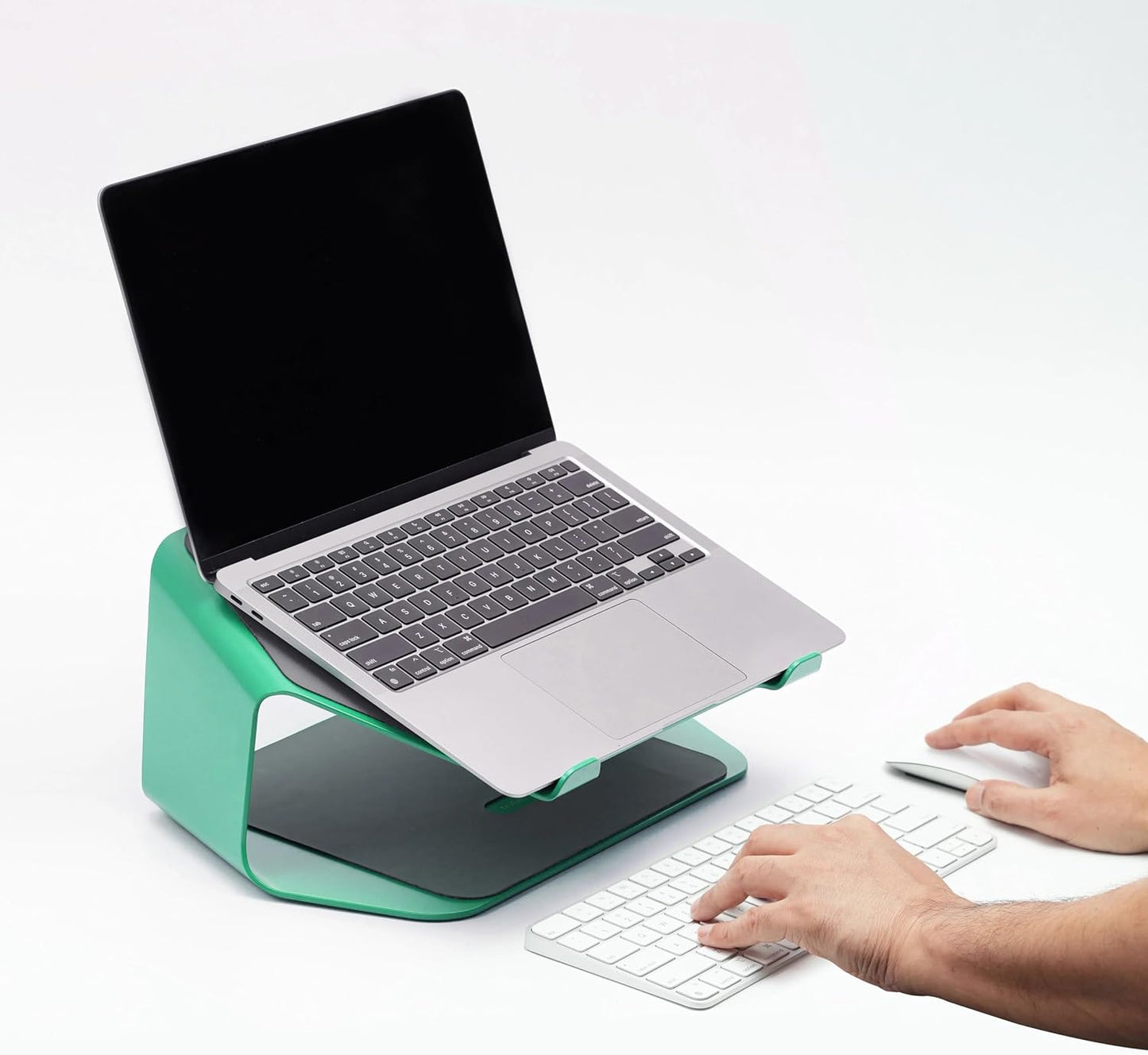 NUMIN Facet Laptop Station Green | Laptop Tabletop Stand Tall Height Ventilated | Sturdy Rust Free Metal Design | Anti Slip leatherite Surface | Compatible for MacBook, HP, Dell, Lenovo