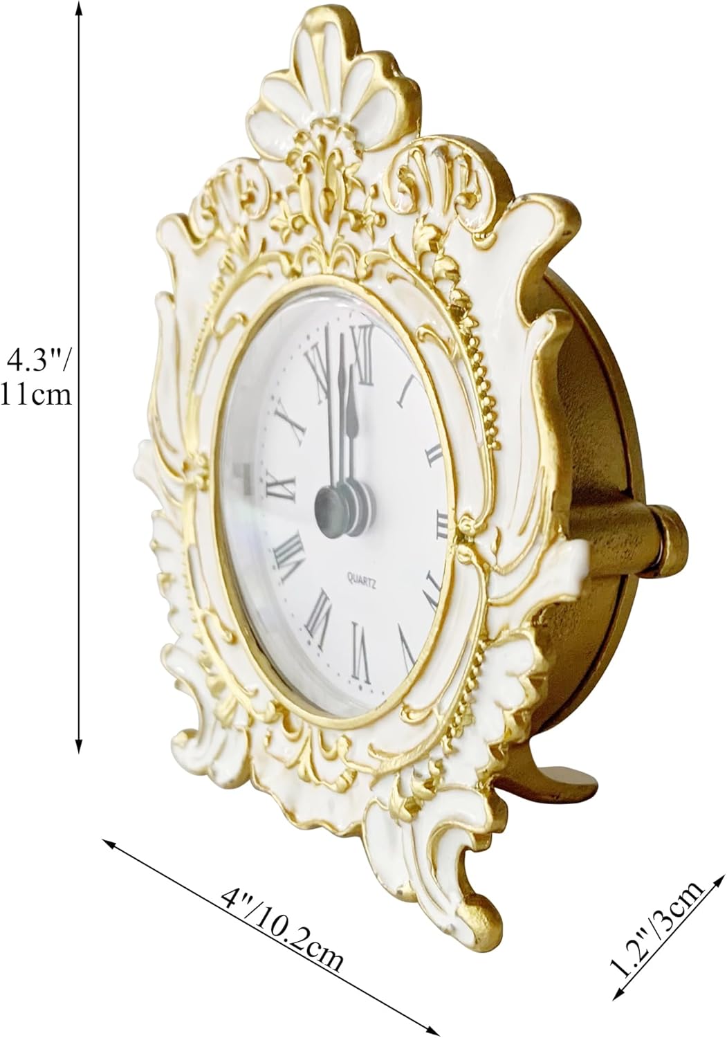 Decorative Mini Table Clock, Vintage Metal Silent Analog Quartz Battery Operated Table Top Clock for Living Room Decor Shelf