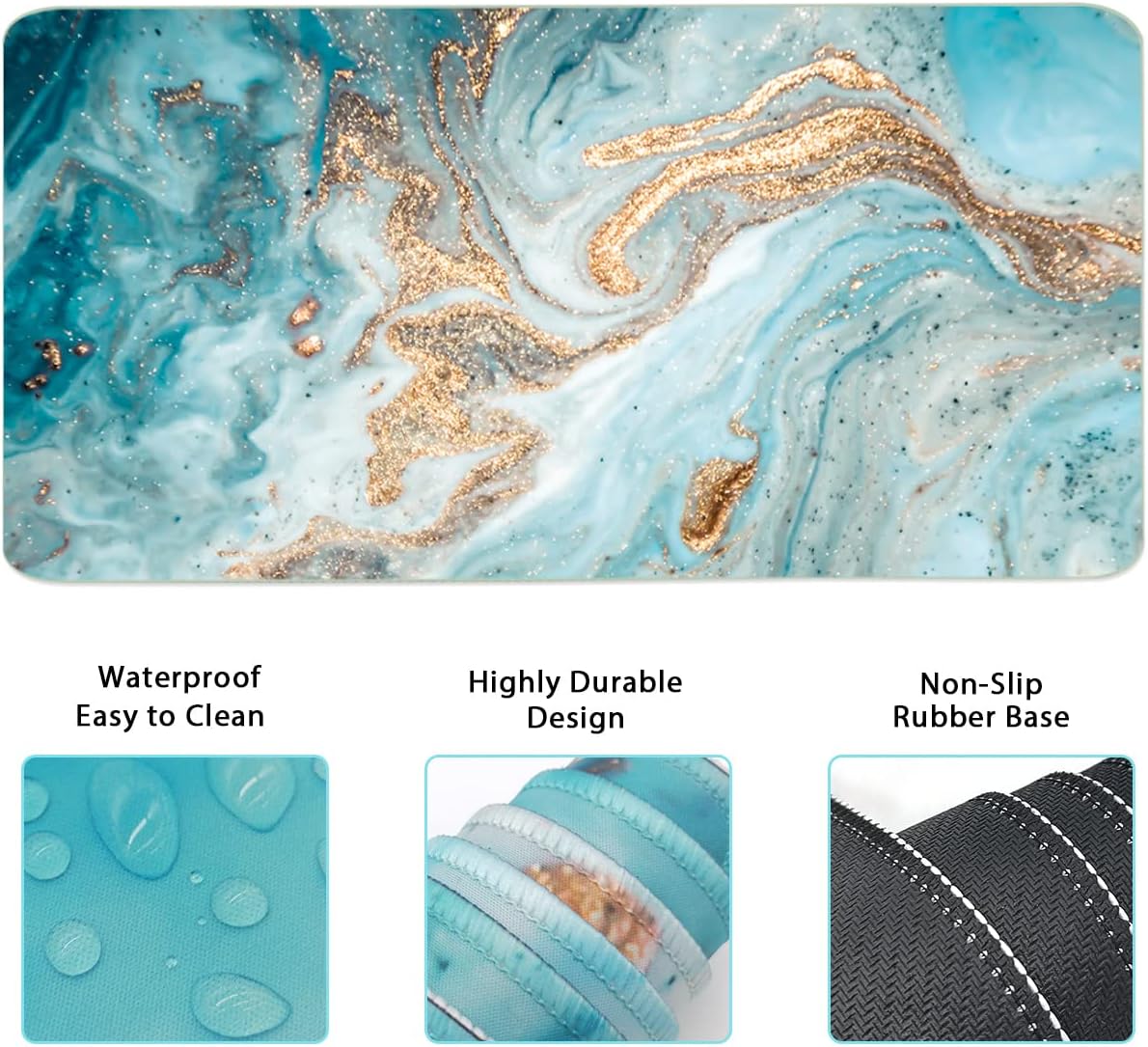 Keyboard Mouse Pad Set, Extended Mouse Pad+Keyboard Wrist Rest Support, Memory Foam Ergonomic Easy Typing, 3Pcs (35.4×15.7 in) Desk Pad Set for Home Office Study Game-Green Marble