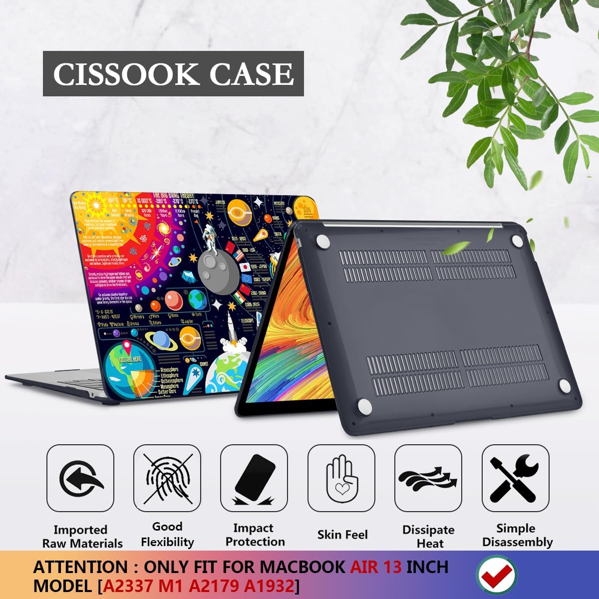 CISSOOK Compatible with MacBook Air 13 inch Case 2021 2020 2019 2018 Release A2337 M1 A2179 A1932, Hard Shell Case+ Keyboard Cover for MacBook Air 13 Inch with Retina Display Touch ID, Universe Space