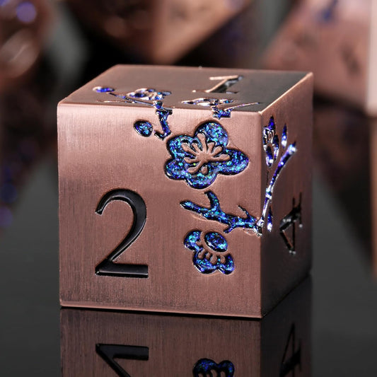 DNDND Metal Dice, 7 PCS Heavy Solid Metallic Flower DND Dice Set with Gorgeous Gift Case for D&D Dungeons and Dragon Tabletop Game (Ancient Copper)