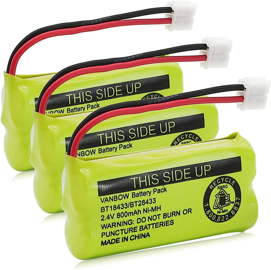 BT18433/BT28433 2.4V 800mAh Ni-MH Cordless Phone Battery, Also Compatible with AT&T BT184342/BT284342 BT8300 BT1011 BT1018 BT1022 BT1031 2SN-AAA55H-S-J1 CS6120 CS6209 CL80109 EL52419 (Pack 3)