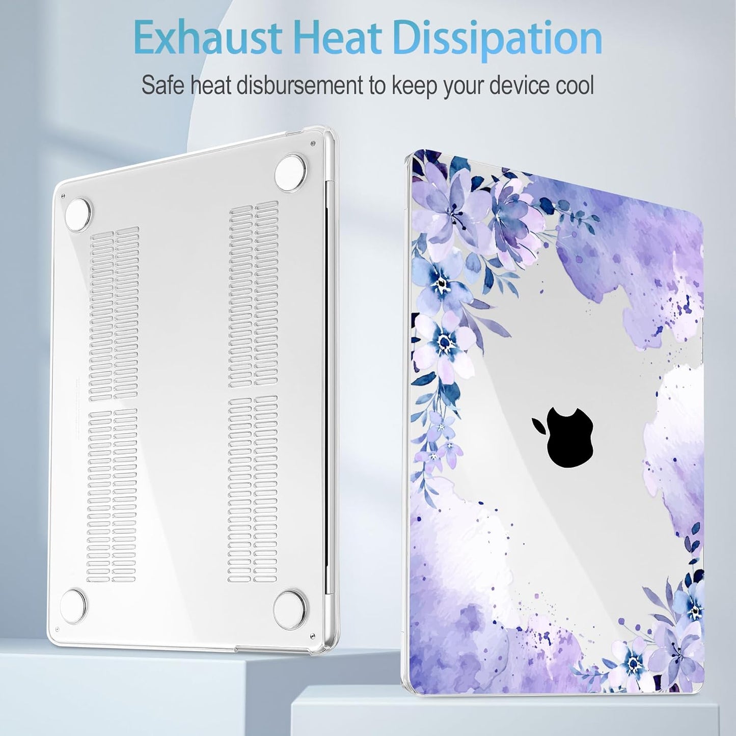 Mektron for 2025 M4 MacBook Air 13.6 Inch A3240 Case Fits 2023 A2681 M2 2024 A3113 M3 Chip with Liquid Retina Display Touch ID, Printed Plastic Hard Shell Cover for MacBook Air 13.6", Purple Floral