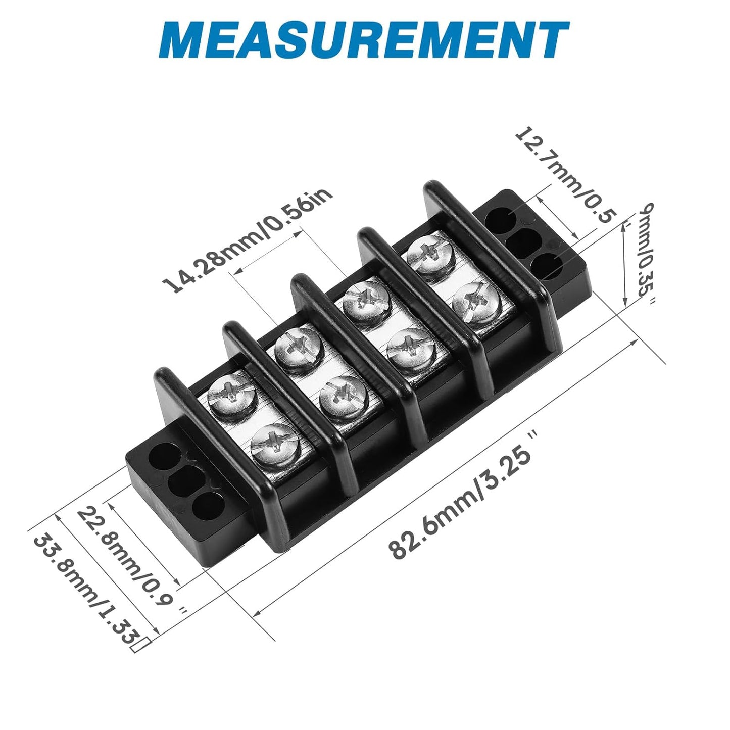 GLOSO Marine Terminal Blocks TBD Double Row Stainless 10-22 AWG Cu, 30A/600V- 1 Pack, 4 Poles