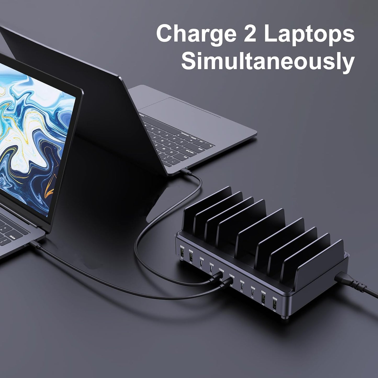 chipofy 500W Charging Station for Multiple Devices, 10-Port Multi USB C Fast Charger Station with Organizer Stand for MacBook Laptop, iPad, iPhone 16 15 Pro Max, Galaxy S25/S24 and More