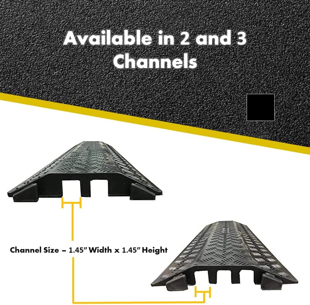 Kable Kontrol Drop Over Floor Cord Cover – 40” Inch Long 2 Channel Cable or Wire Protector – 10 Pcs Bulk Pack - Rubber Ramp for Indoor and Outdoor Use – Black