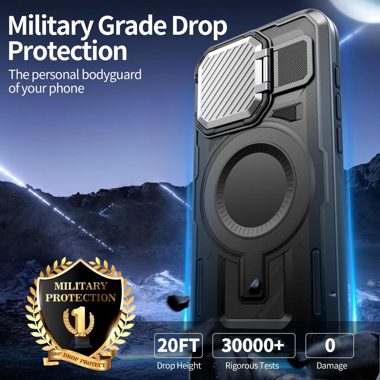 Camera Stand Case for iPhone 16 Pro, [Compatible with MagSafe] [Lens Cover] 2024 Version Military Grade Protective Soft Case for iPhone 16 Pro 6.3 inch Men Women, Black