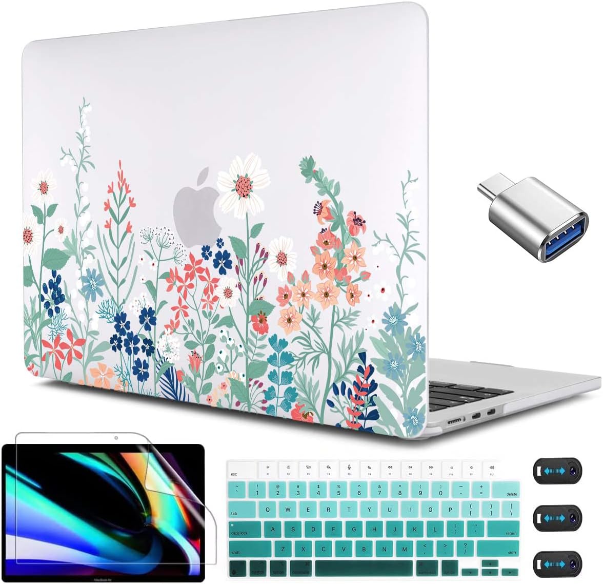 CISSOOK for MacBook Air 13.6 Inch Case 2022 2023 2024 2025 Release Model A2681 A3113 A3240, Matte Frosted Hard Shell Cover with Keyboard Cover for MacBook Air 13.6 M2 M3 M4 - Wildflowers