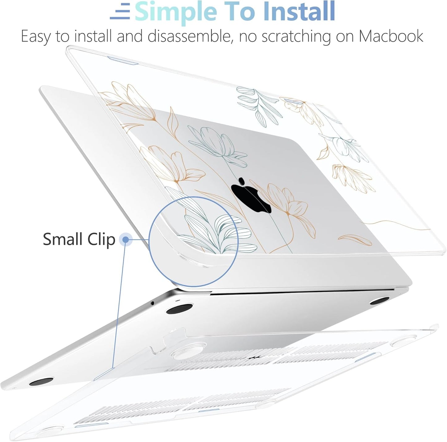 MEEgoodo for M4/M3/M2 MacBook Air 15.3 inch Case 2025 2024 2023, Case Fit Model (A3241/A3114/A2941) for MacBook Air 15 inch, Laptop Hard Shell with Keyboard Cover, Engraving Floral