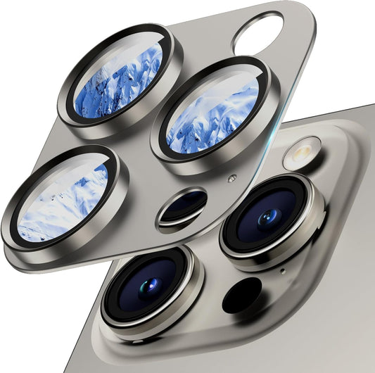 Camera Lens Protector for iPhone 16 Pro Max/16 Pro/15 Pro Max/15 Pro/14 Pro Max/14 Pro, Aluminum Alloy Sapphire Glass Camera Screen Cover, Case Friendly- Natural Titanium