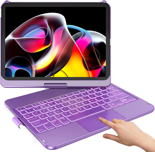 for iPad A16 11th Generation/10th Generation Case with Keyboard,Touch Keyboard for iPad 11" /10th Gen 10.9 inch 2022-10 Color Backlight, 360° Rotatable Protective Cover (Purple)