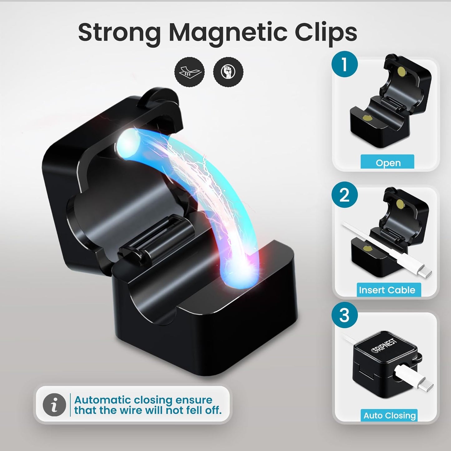 8 Pack Magnetic Cable Clips for Desk, Strong Adhesive Cord Organizer for Cable Management, Reusable Cord Management to Keep Wires Neat for Home, Office, Car & Nightstand