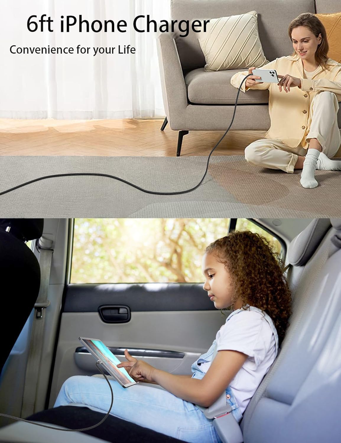 6ft USB C to Lightning Cable 2Pack, MFi Certified 27W iPhone 14/13/12 Super Fast Charging Cord 2m, Long Nylon Braided Type C to Lightning Cord for Apple 14 13 12 11 SE X XS XR 8 7 6s All Models, iPad