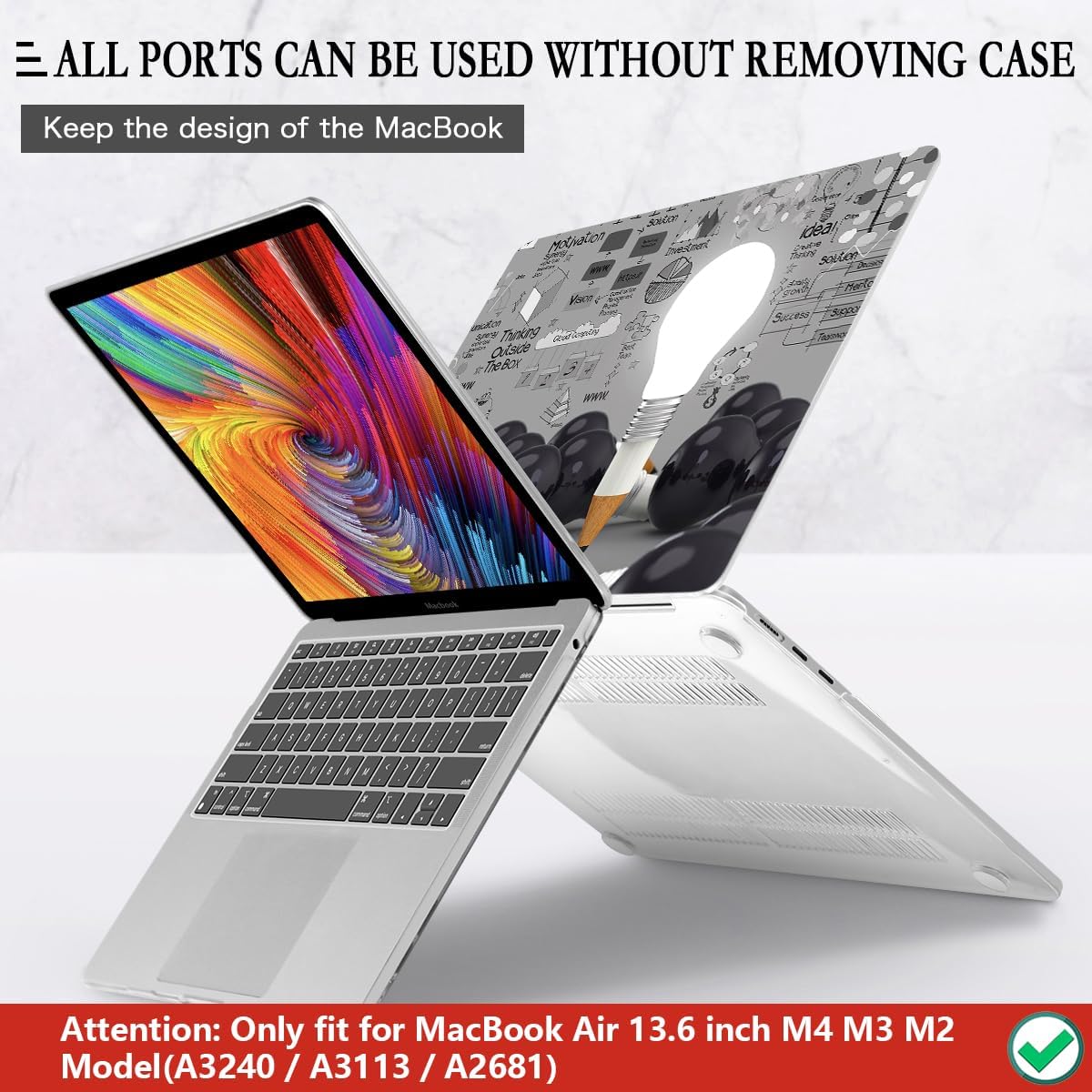 CISSOOK Creative Bulb Hard Shell Case for MacBook Air 13.6 inch M3 A3113 A2681 M2 2025 2024 2022 Release, Plastic Hard Shell Cover with Keyboard Cover for MacBook Air 13.6 M2 M3 2022-2025