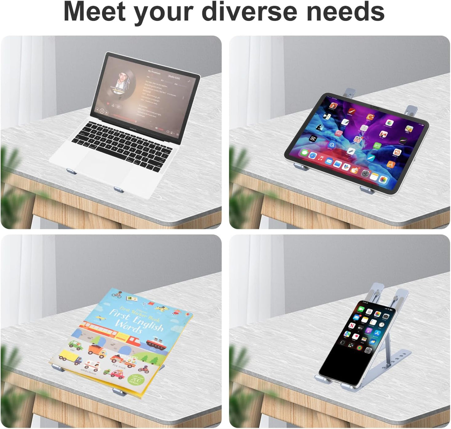 Ergonomic and Foldable Laptop Stand for Desk, Adjustable Riser, Fits All Laptops and Notebooks up to 17,Ultra-Thin,Ventilated Cooling,ABS+Silicone,Midnight.