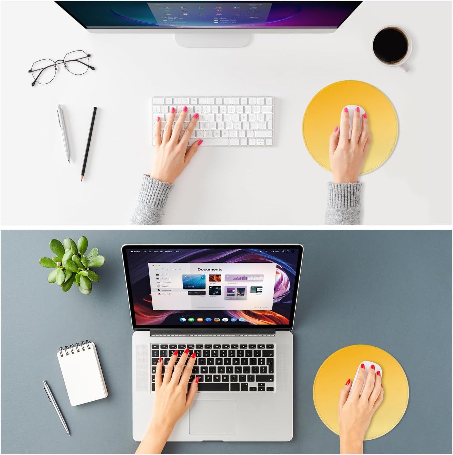 ITNRSIIET Mouse Pad Non-Slip Rubber Base Smooth Surface Stitched Edges Waterproof Durable Compatible with All Mice for Office & Gaming, Desk Accessory, Diameter 8.7 inch, Yellow Gradient