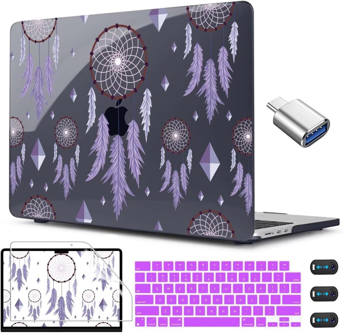 CISSOOK Compatible with MacBook Air 13.6 inch Case 2025 2024 2023 2022 Release A3240 M4 A3113 M3 A2681 M2, Plastic Hard Shell Case & Keyboard Cover & Screen Protector, Dream Catcher