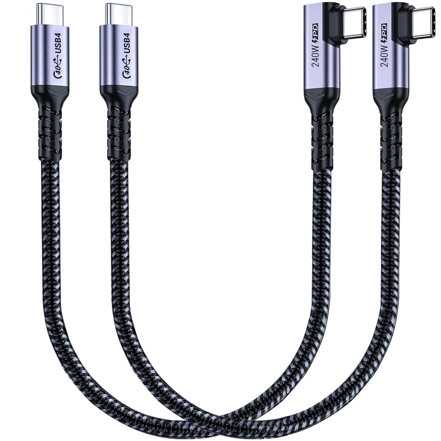 1FT USB 4 Cable Right Angle [2 Packs], 240W USB C Cable, 40Gbps High Speed Data Transfer with Single 8K or Dual 4K Display Video Dispaly Compatible with iPhone 16/16 Pro Max/16 Plus