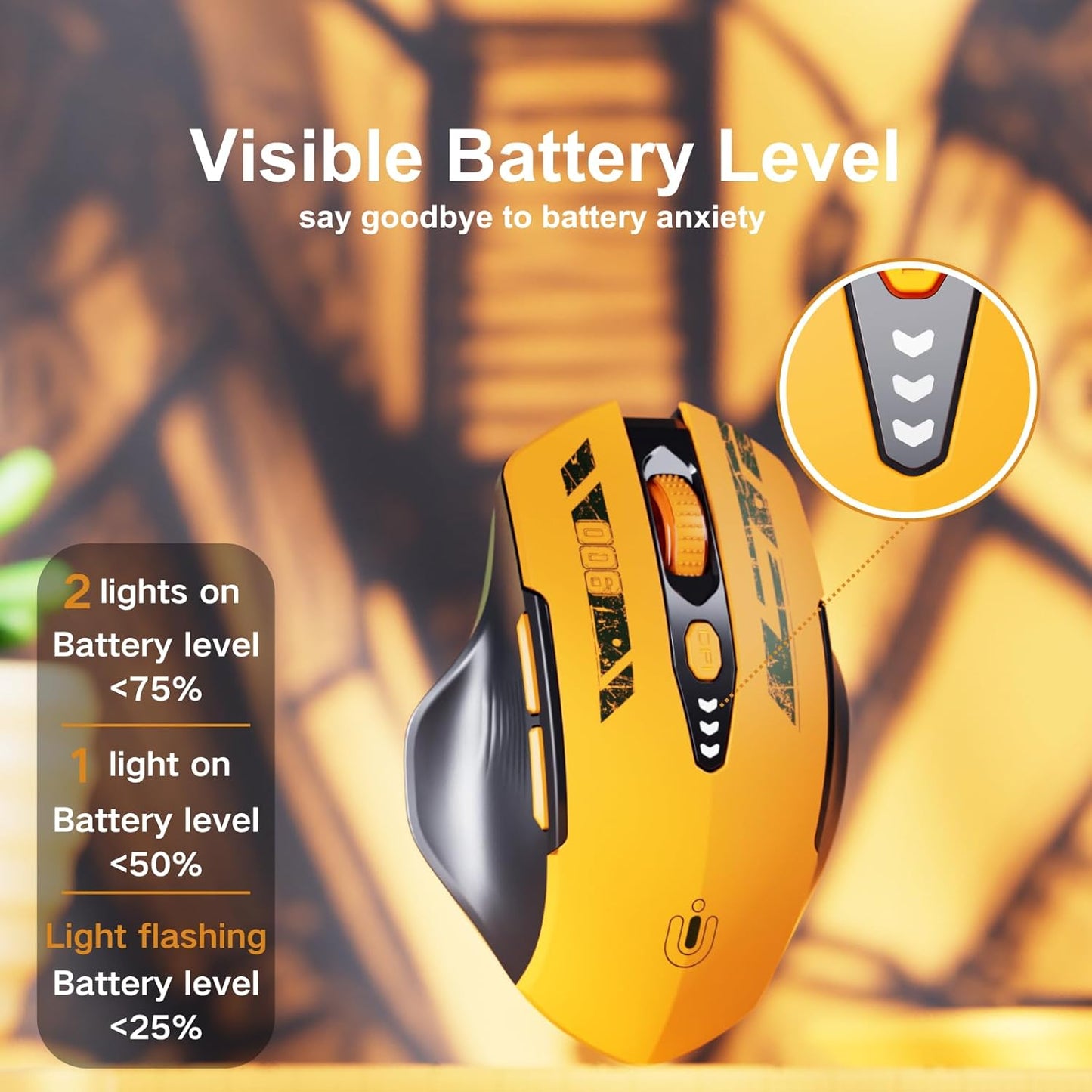 Bluetooth Mouse,Tri-Mode (BT 5.0/4.0+2.4G Hz),Visible Battery Level,Rechargeable Ergonomic Wireless Mouse with 4 Adjustable DPI Levels for Laptop and PC