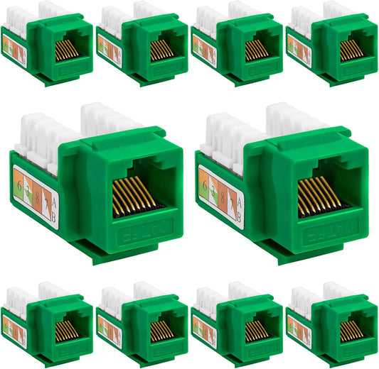 Cmple - 10 Pack Cat5e Keystone Jack Insert Punch Down RJ45 Connectors RJ45 Keystone Jack 90 Degree Female for Wall Plates, Patch Panels, Patch Cables, Ethernet Cables - Green
