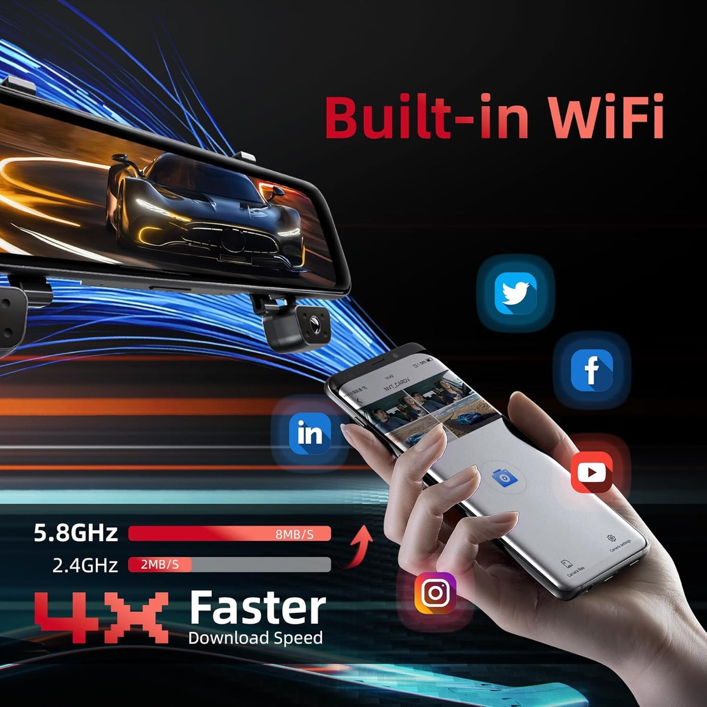 2025 Rearview Mirror Camera for Cars,12'' Mirror Dash Cam 4 Channel, 360 Dashcam Front Rear Inside,Touch Screen Backup Camera,IR Night Vision,WiFi,APP,GPS, 24/7 Recording Parking Monitor,Free 128GB SD