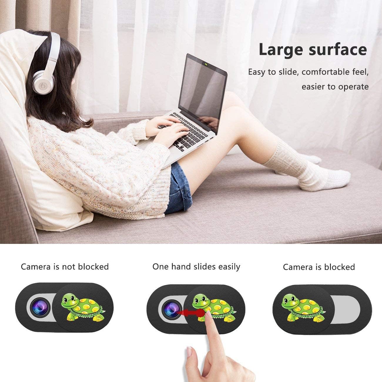 3 Pack Laptop Web Camera Cover Ultra Thin (0.027in) Webcam Cover Slide Turtle Printed for Laptop,Desktop,PC,Macboook,iMac,Computer,Smartphone