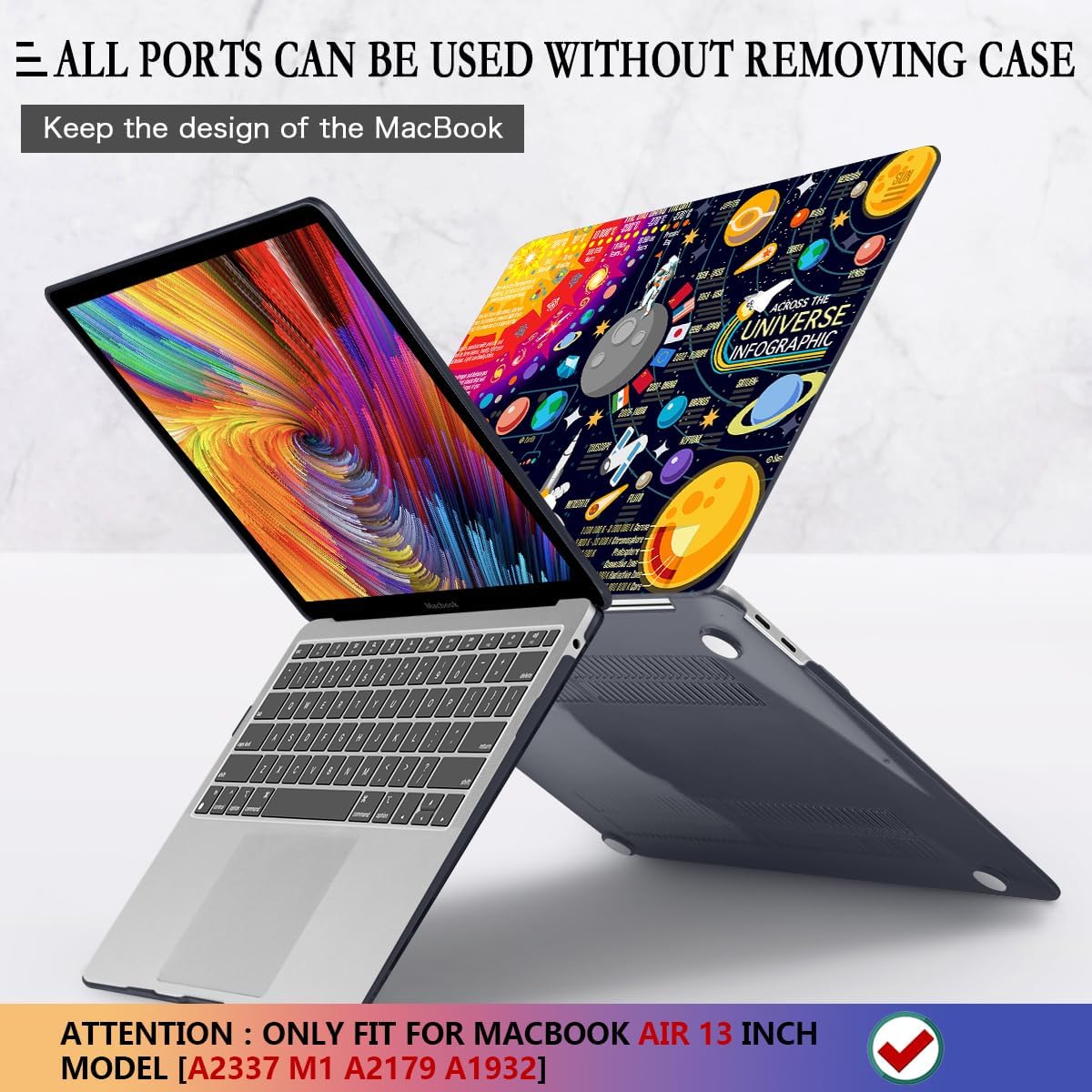 CISSOOK Compatible with MacBook Air 13 inch Case 2021 2020 2019 2018 Release A2337 M1 A2179 A1932, Hard Shell Case+ Keyboard Cover for MacBook Air 13 Inch with Retina Display Touch ID, Universe Space
