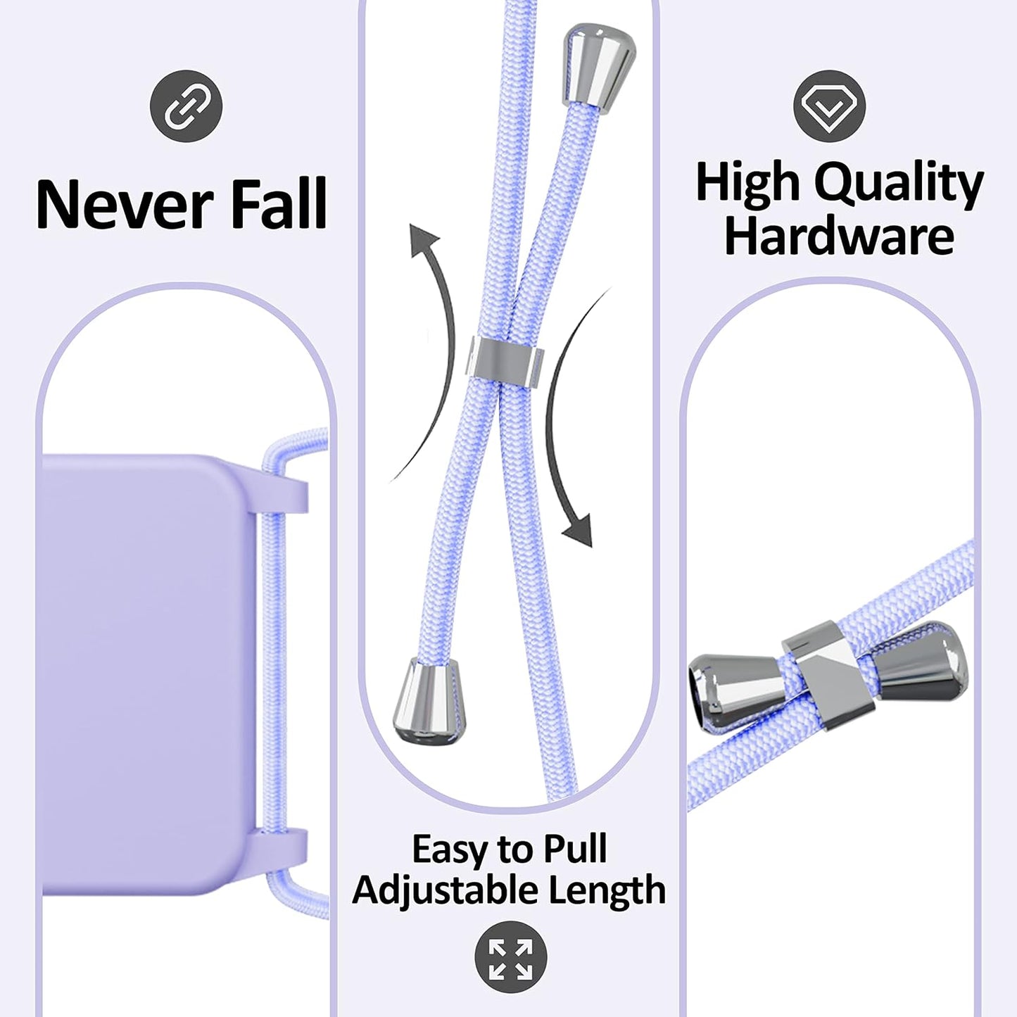 Blaspins Crossbody Strap Phone Case for iPhone 13 Pro Max, Adjustable Rope, Belt Neck Lanyard, String Detach Lanyard, Drop Proof Sturdy, Wrist Hand Free Protective Cover 6.7 inch 13 Pro Max - Purple