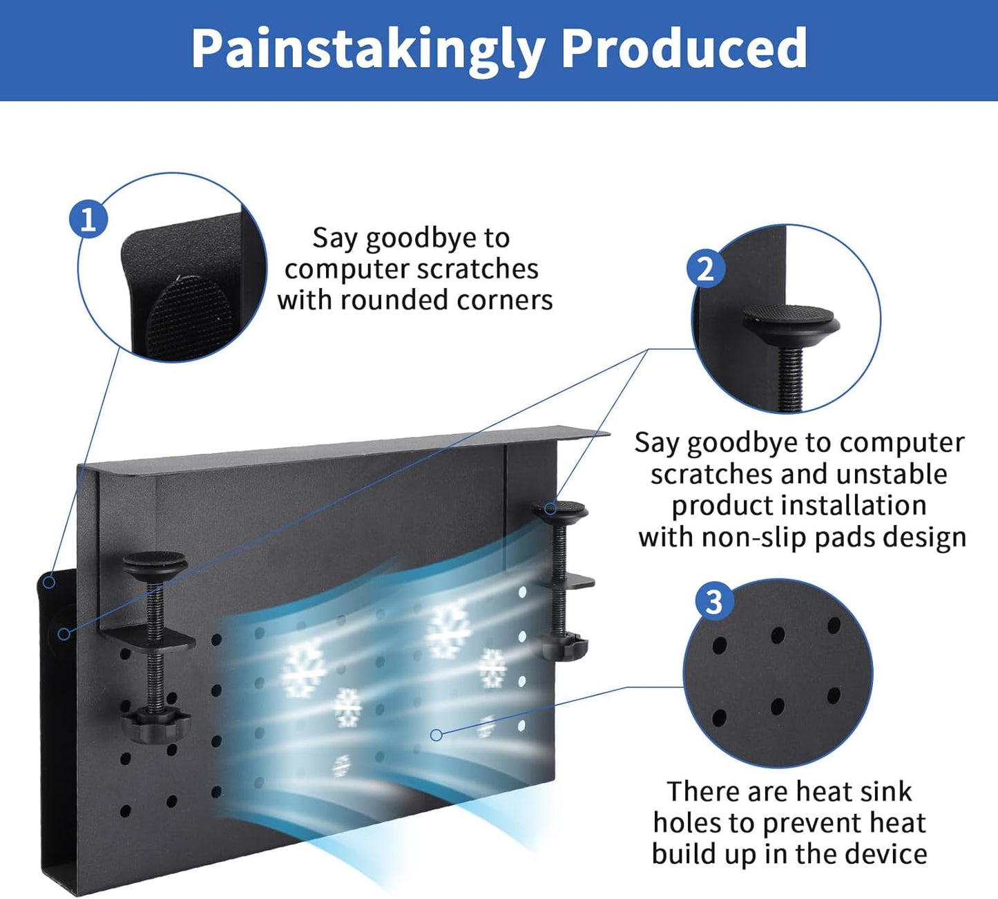 LUKETURE Desk Side Storage, No Drill Laptop Side Desk Mount, Steel Hanging Organizer, with Pegboard Accessories, Clamp on Laptop Holder for Office and Home, Fits Flat Edge Tables 0.3" to 2.8"
