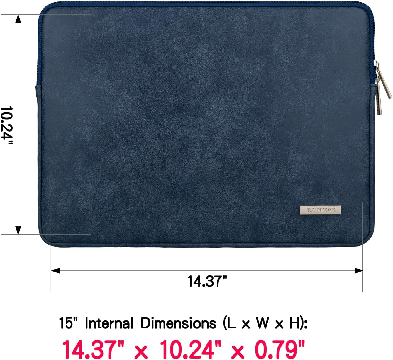 RAINYEAR 15 Inch Laptop Sleeve PU Suede Leather Case Padded Cover Water Resistant Carrying Computer Bag Compatible with 15.4 MacBook Pro/Air, Surface Laptop 3/4 15", New XPS 15 Touch(Deep Blue)