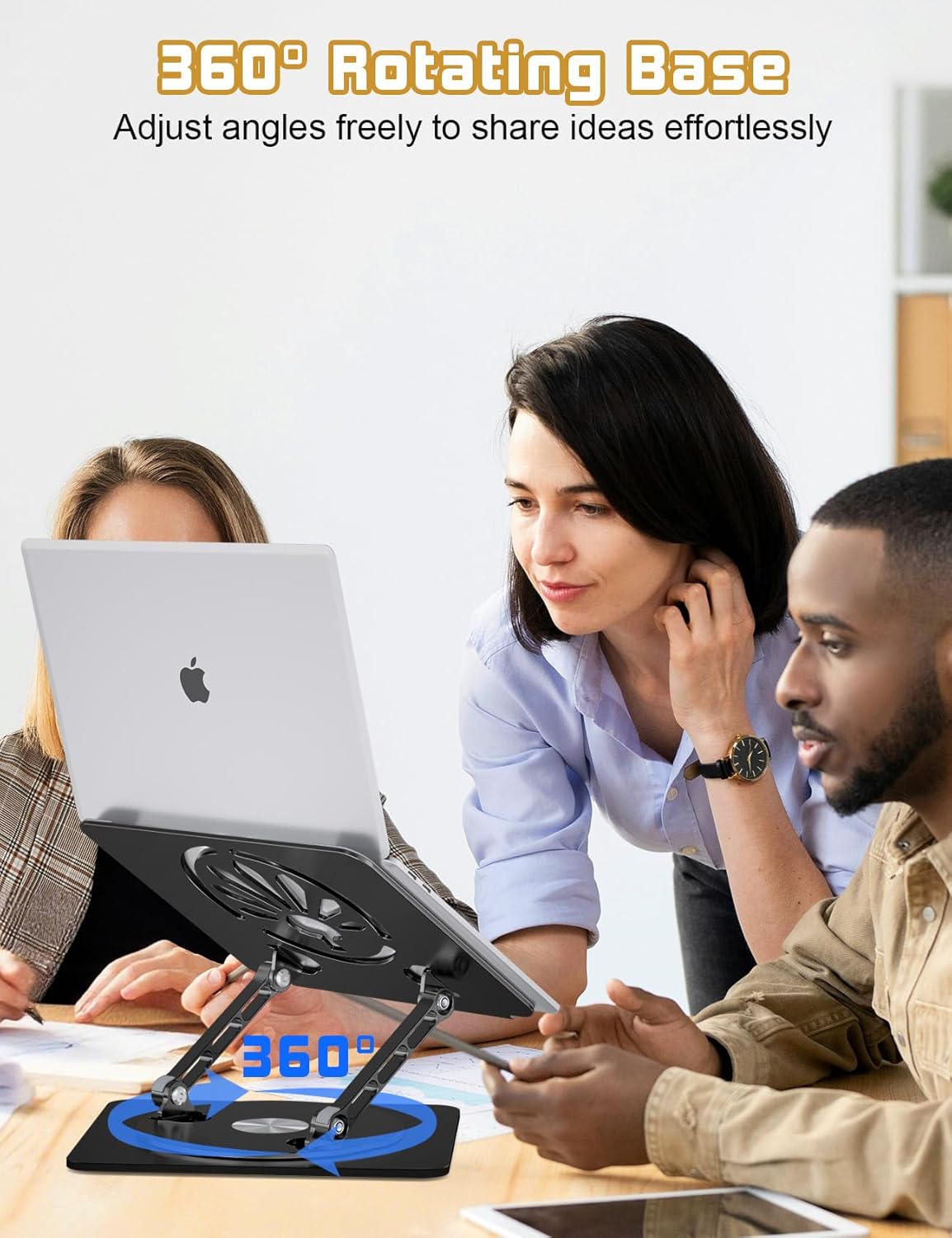 Adjustable Laptop Stand for Desk-360° Rotating Foldable Laptop Holder Ergonomic Laptop Riser for MacBook Pro/Air Dell HP Lenovo Notebook up to 16",Black