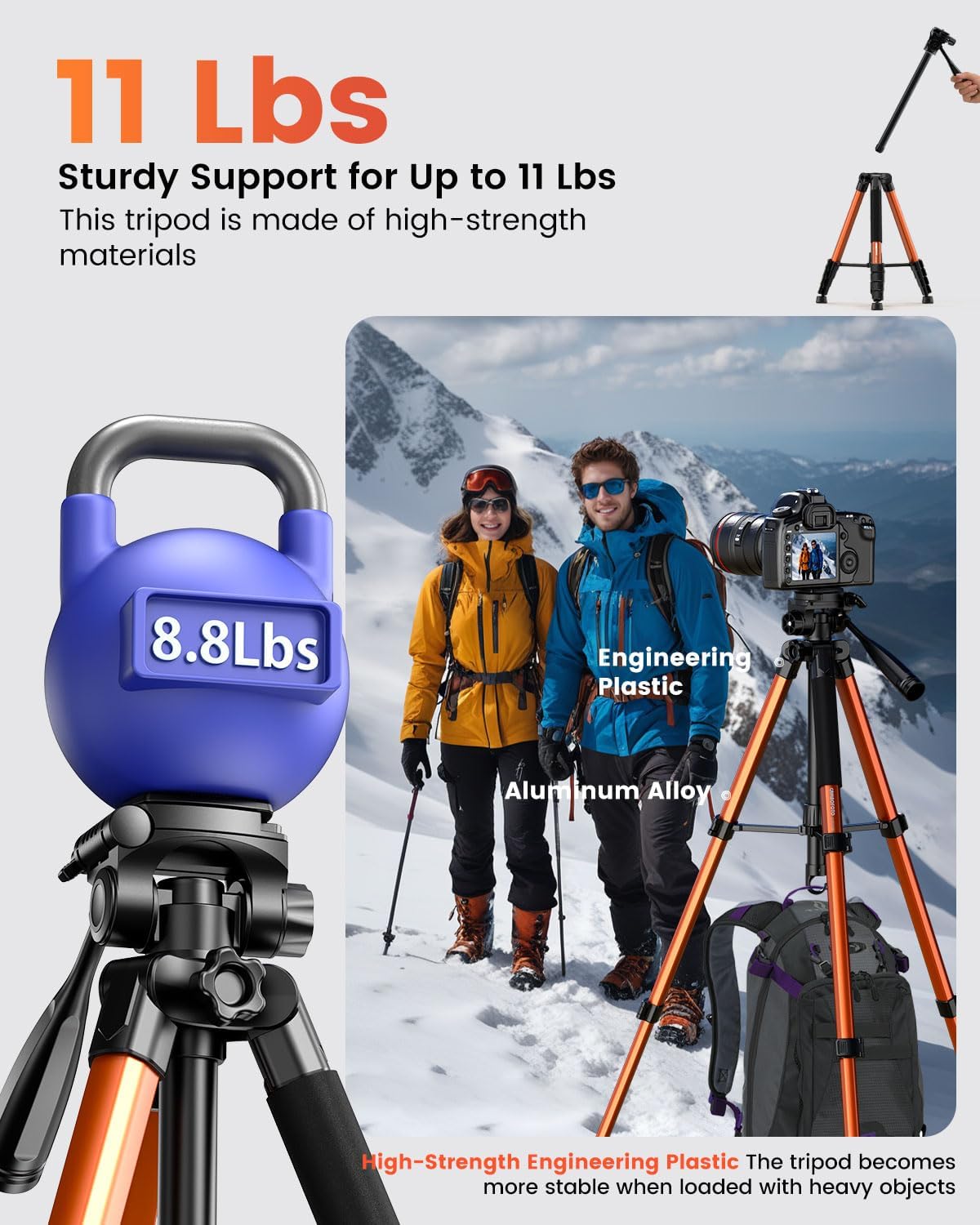 73" Camera Tripod and Monopod, Professional Aluminum Tripod Stand for Mirrorless Camera/DSLR/Cell Phone/Camcorder/GoPro, with Phone Holder and Travel Bag (Burnt Orange)