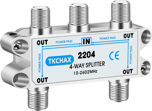 4 Way Coaxial Cable Splitter,Support 10-2602MHz, RG6 Compatible, Nickel-Plated for Cable Splitter,Work with CATV, Satellite TV,Antenna System and MoCA Configurations