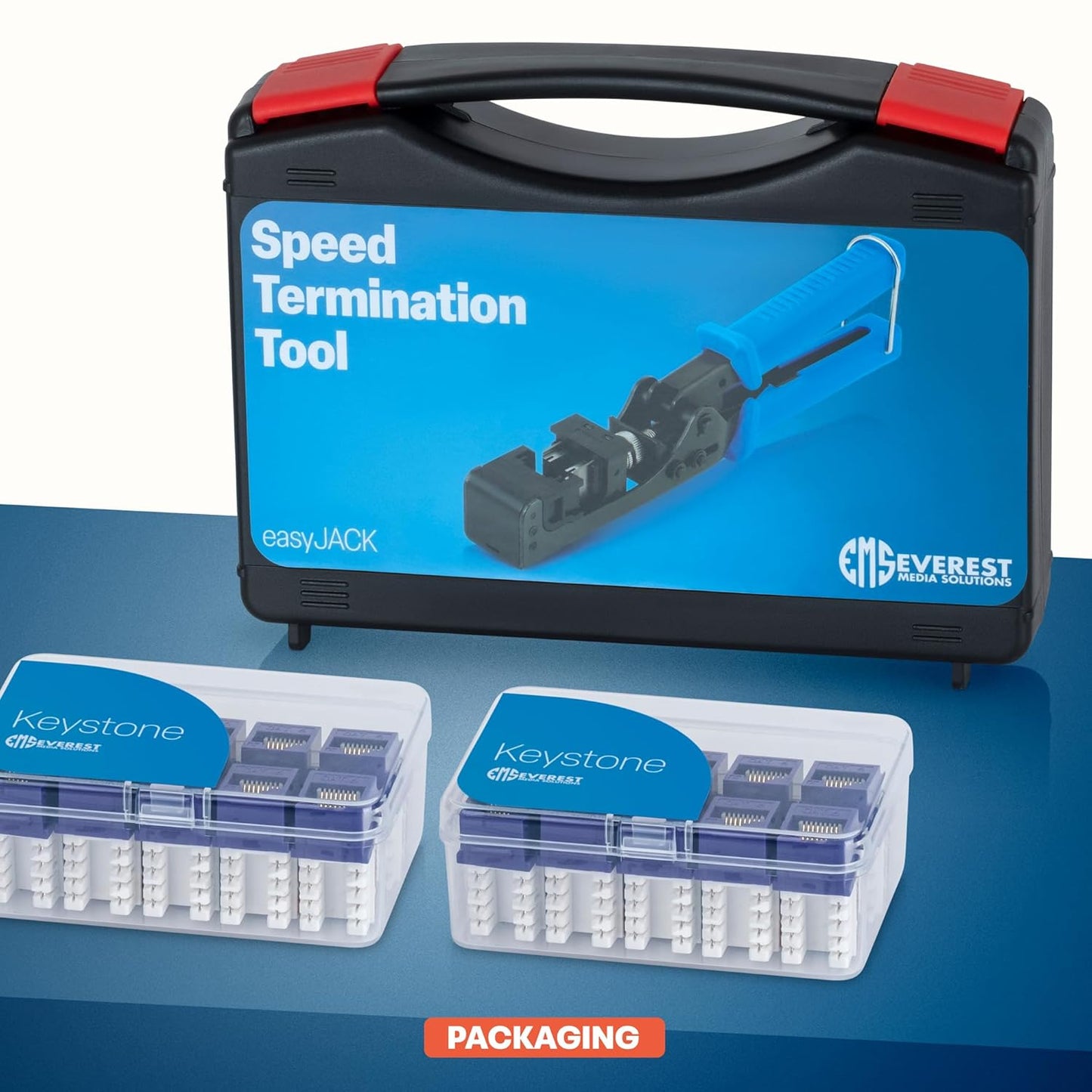 Everest easyJACK - 90° Angled Speed Termination Keystone Tool Set - with 20-Pack of RJ45 Cat6 Keystone Jacks in Purple (Slim Profile Design) - Time Saver Network Punch Down Tool Cat6