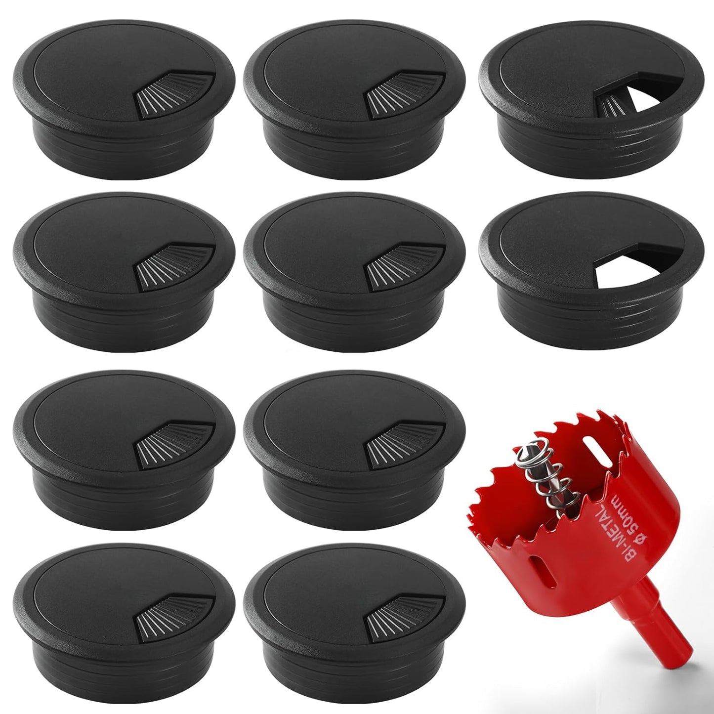 Desk Grommet 2 Inch (50 mm) 10 Pieces, Desk Hole Cover for Cables Black, ABS Plastic Grommet Hole Cover with Hole Saw for Wires Cables Through The Countertop by XIOGZAXI
