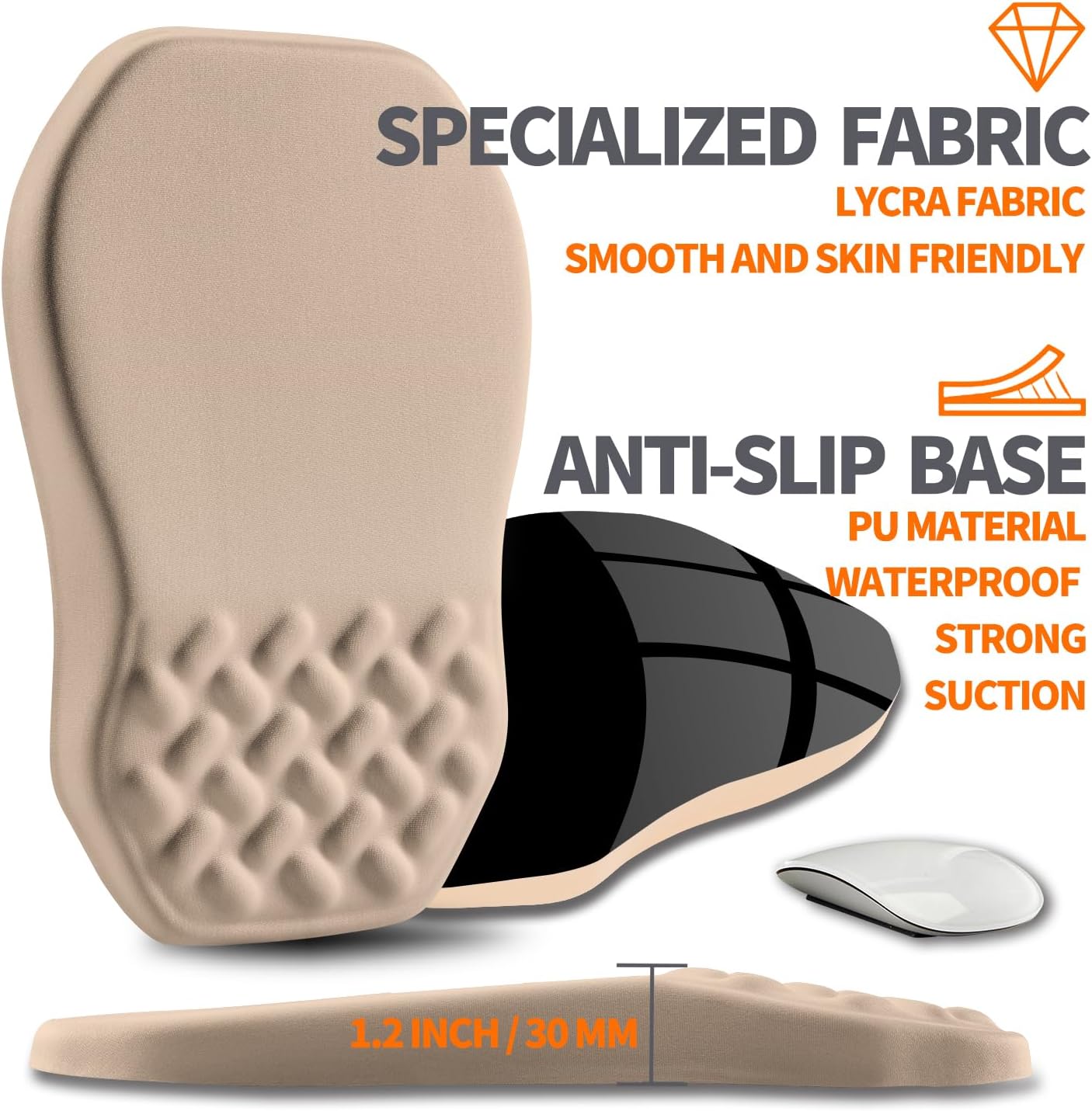 Ergonomic Slope Mouse Pad Wrist Support, Wrist Rest Mousepad for Carpal Tunnel Pain Relief with Massage Bulge and Slow Rebound Memory Foam (12x8 inch, Sand Color)