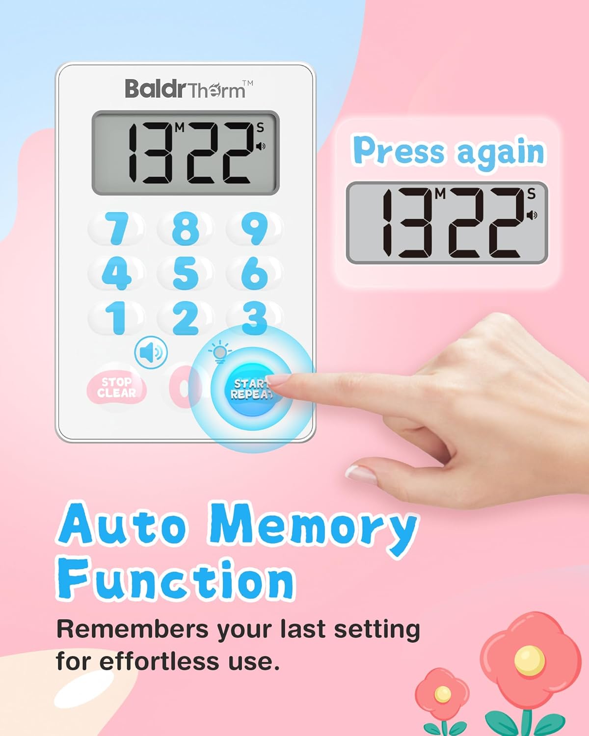 BaldrTherm Digital Kitchen Timer, Magnetic Waterproof Countdown Timer for Cooking, Shower, Workout, Classroom, Hair Color Processing, Cute.