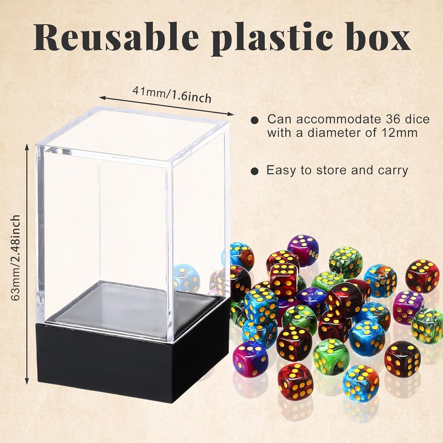 144 Pieces 12mm 6 Sided Mini Dice Set for School Classroom Table Games D6 Game Standard Dice with Portable Plastic Box for Teaching Math Learning